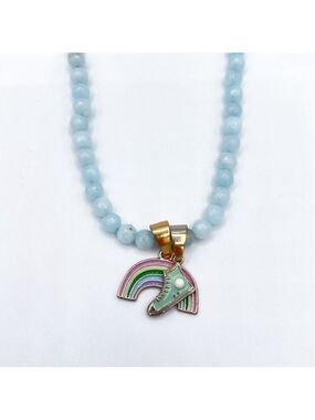 Blue bright blue morganite stones and enamel pendants